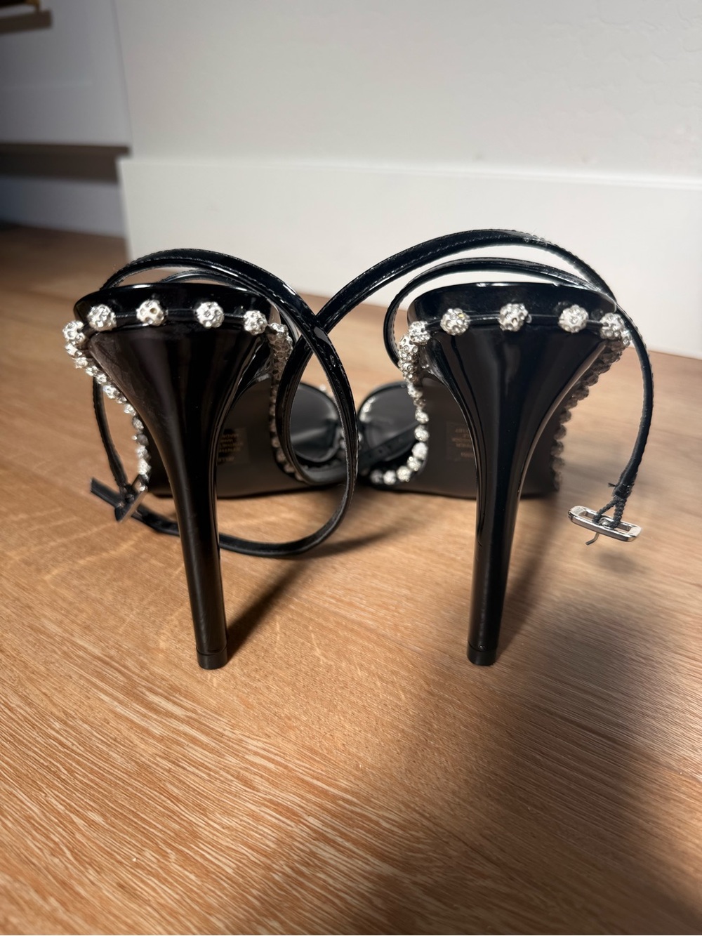 Steve Madden Black Patent Crystal-Trim Strappy Stiletto Heels - Picture 2 of 4